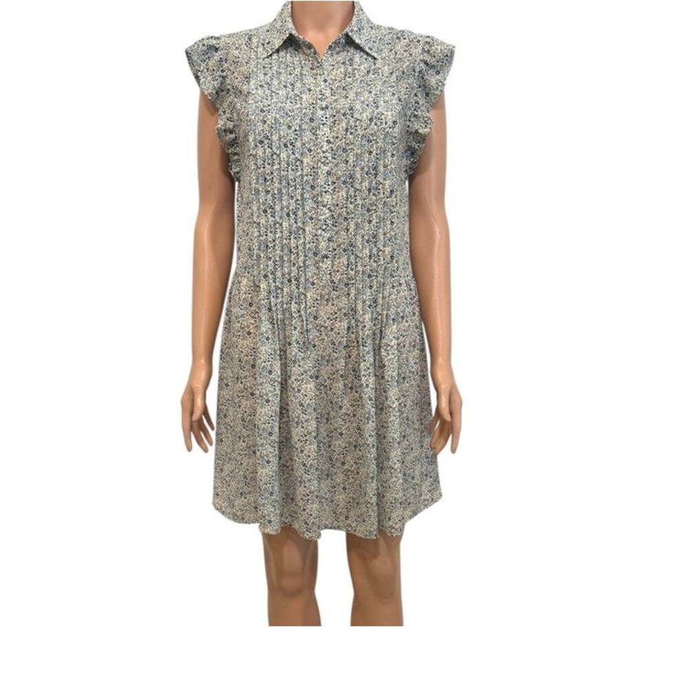 Nordstrom WAYF Paxton small sheer floral pleated ruffle mini shirtdress D1 3317
